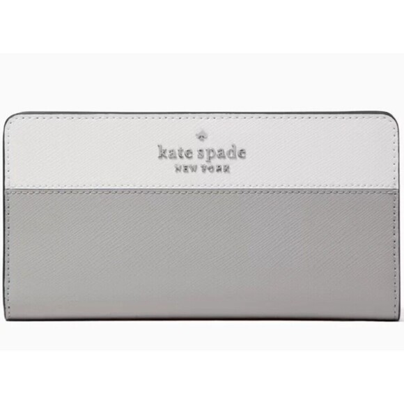 kate spade Handbags - Kate Spade Staci Colorblock Wallet Slim Bifold Nimbus Gray White Wallet Grey New